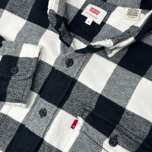 Levi's Men's XL Buffalo Plaid Flannel Shirt Button Up Long Sleeve Black White